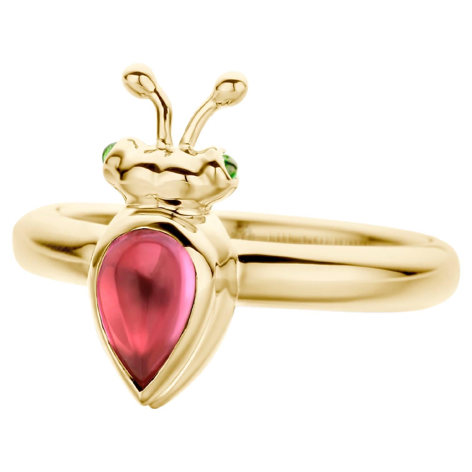 Anillo moderno de oro amarillo de 18 quilates con turmalina rosa