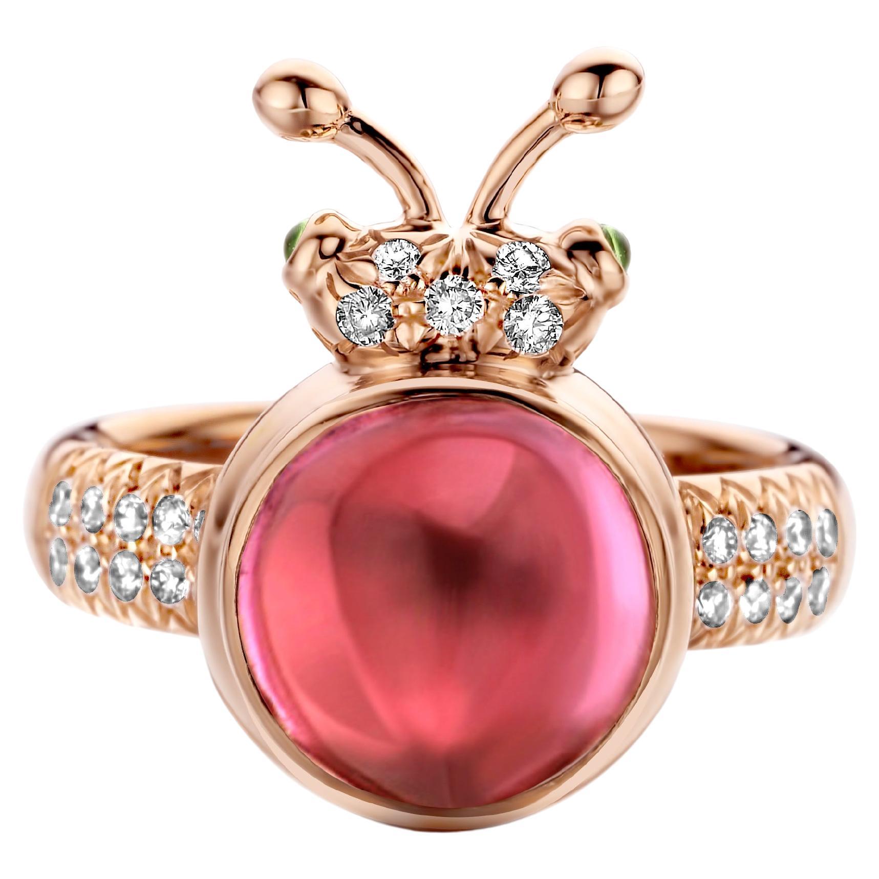Pink Tourmaline Diamond 18 Karat Rose Gold Modern Ring For Sale