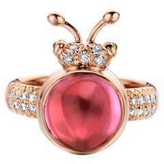 Bague moderne en or rose 18 carats avec tourmaline rose et diamants