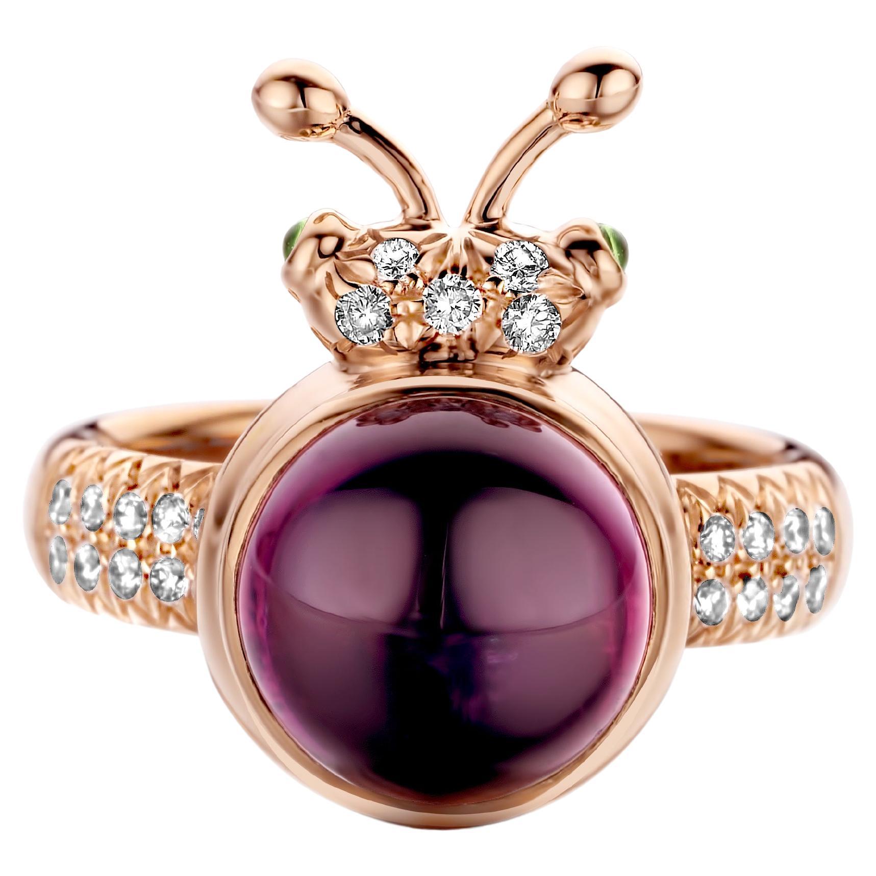 Moderner Ring aus 18 Karat Roségold mit Rhodolith, Granat und Diamant im Angebot