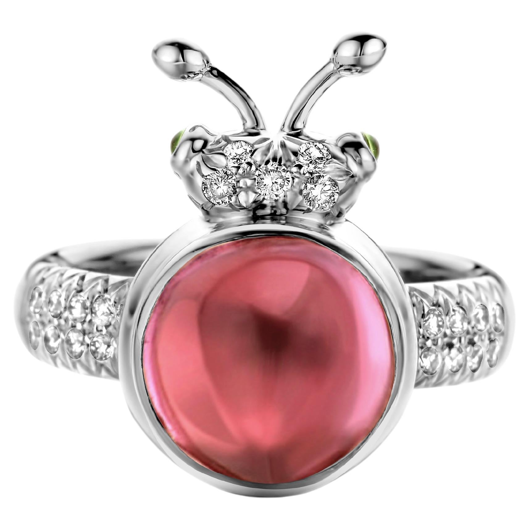 Moderner Ring aus 18 Karat Weißgold mit rosa Turmalin und Diamant
