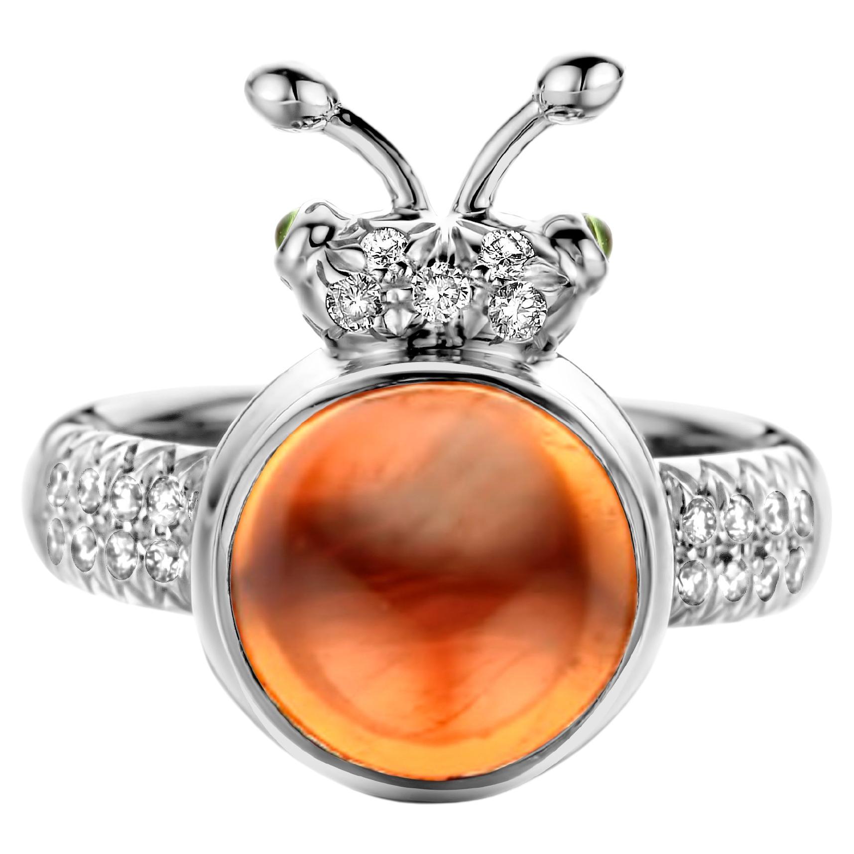 Moderner Ring aus 18 Karat Weißgold mit Mandarin-Granat und Diamant