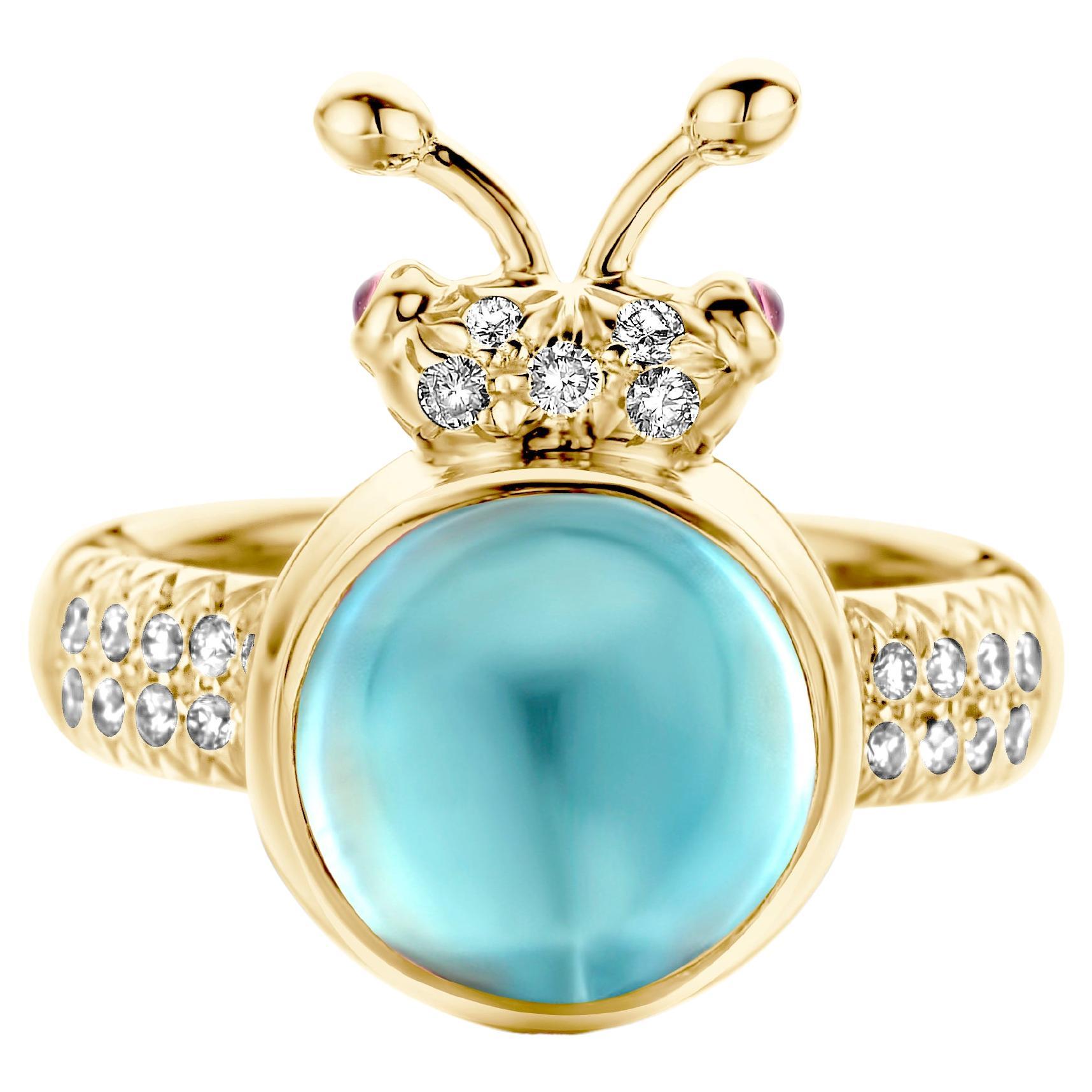 Aquamarine Diamond 18 Karat Yellow Gold Modern Ring For Sale