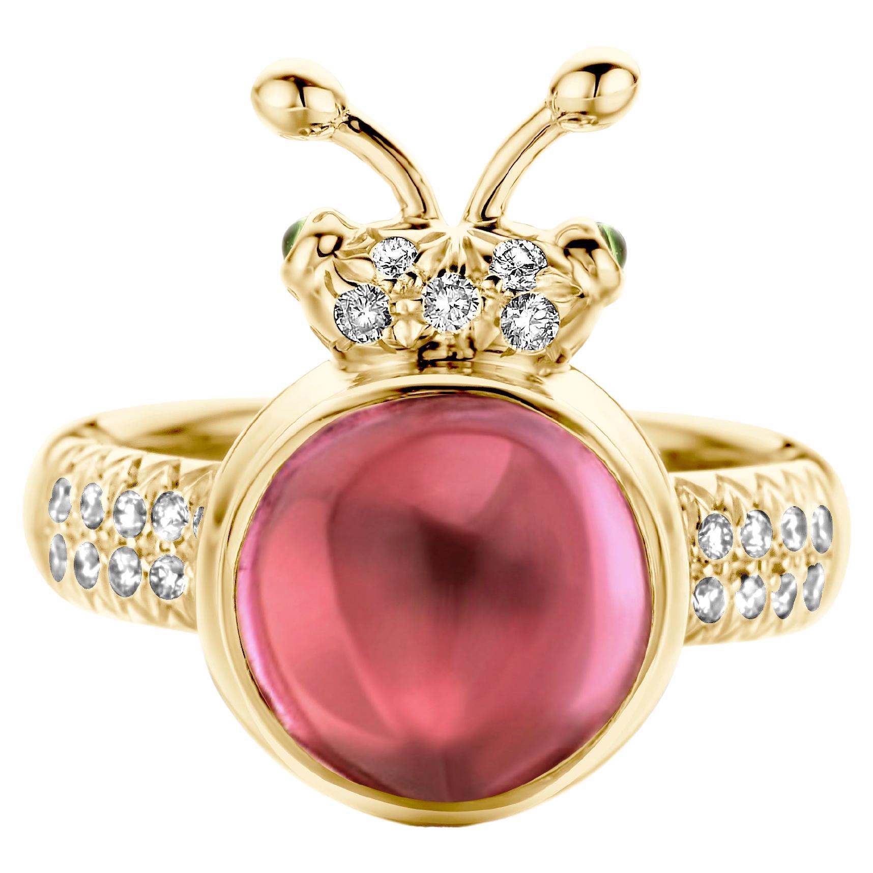 Moderner Ring aus 18 Karat Gelbgold mit rosa Turmalin und Diamant