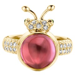 Pink Tourmaline Diamond 18 Karat Yellow Gold Modern Ring