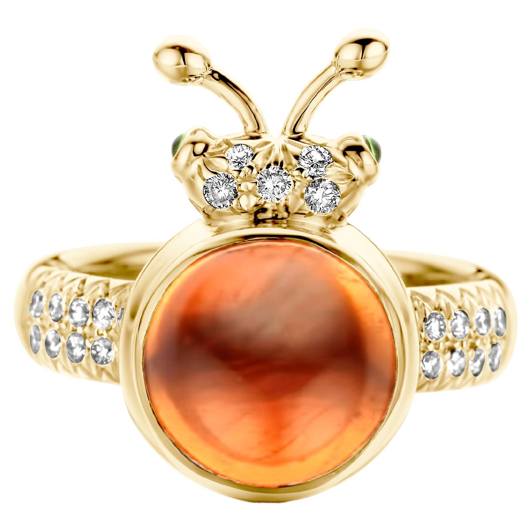 Moderner Ring aus 18 Karat Gelbgold mit Mandarin-Granat und Diamant