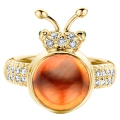 Mandarin Garnet Diamond 18 Karat Yellow Gold Modern Ring