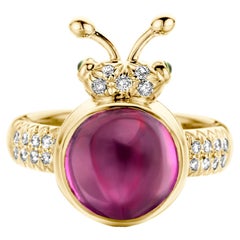 Bague moderne en or jaune 18 carats, grenat rhodolite et diamant