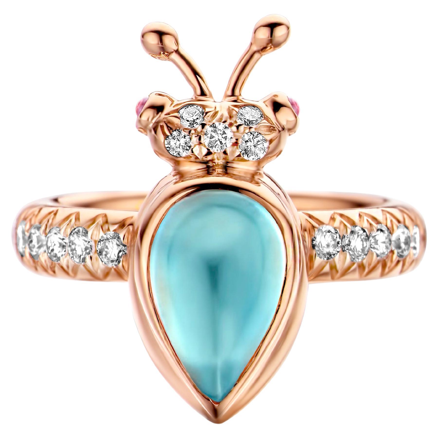 Aquamarine Diamond 18 Karat Rose Gold Modern Ring For Sale