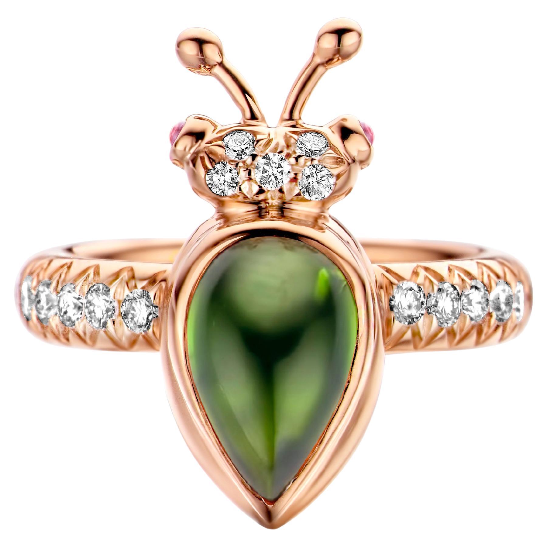 Green Tourmaline Diamond 18 Karat Rose Gold Modern Ring For Sale