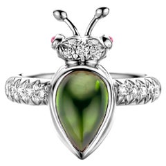 Green Tourmaline Diamond 18 Karat White Gold Modern Ring
