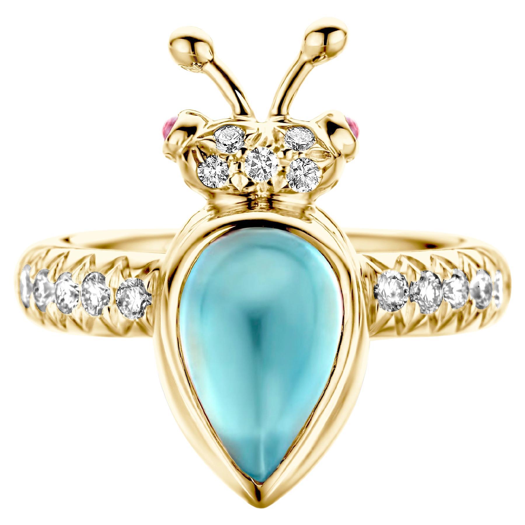 Aquamarine Diamond 18 Karat Yellow Gold Modern Ring For Sale