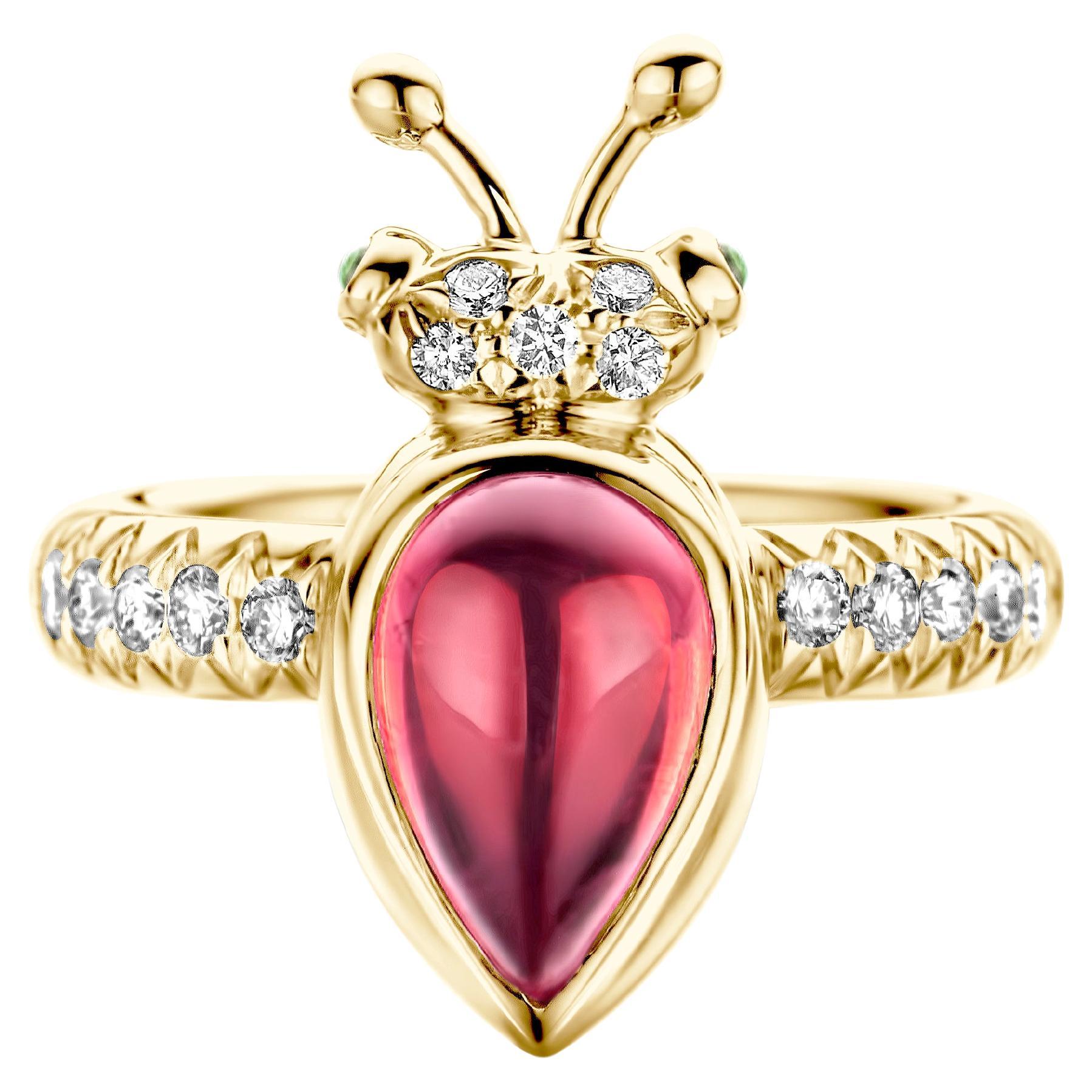 Bague moderne en or jaune 18 carats avec tourmaline rose et diamants en vente