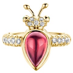Pink Tourmaline Diamond 18 Karat Yellow Gold Modern Ring