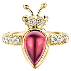 Pink Tourmaline Diamond 18 Karat Yellow Gold Modern Ring