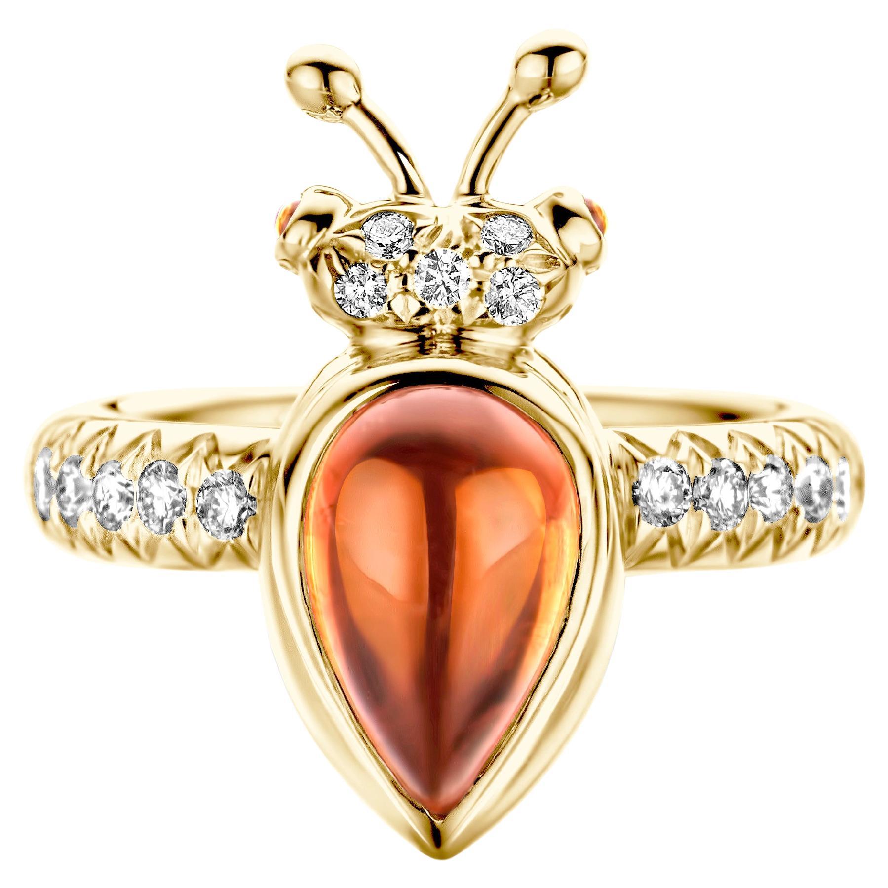 Moderner Ring aus Gelbgold mit Mandarin-Granat und rosa Turmalin und Diamant