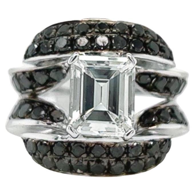18 Karat White Gold Emerald Cut Bland Diamond Cocktail Ring For Sale