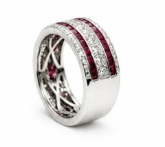 TIMELESS 18K White Gold Ruby and Diamond Band Ring