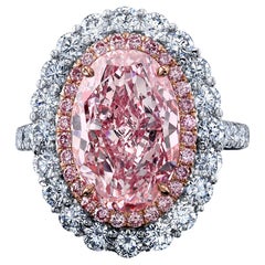 GIA Certified, Rare and Large 6.11ct Oval Fancy Pink Diamond Ring