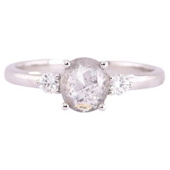 1.05ct Oval Salt and Pepper Diamond 3-Stone 14K White Gold Engagement Ring R6013