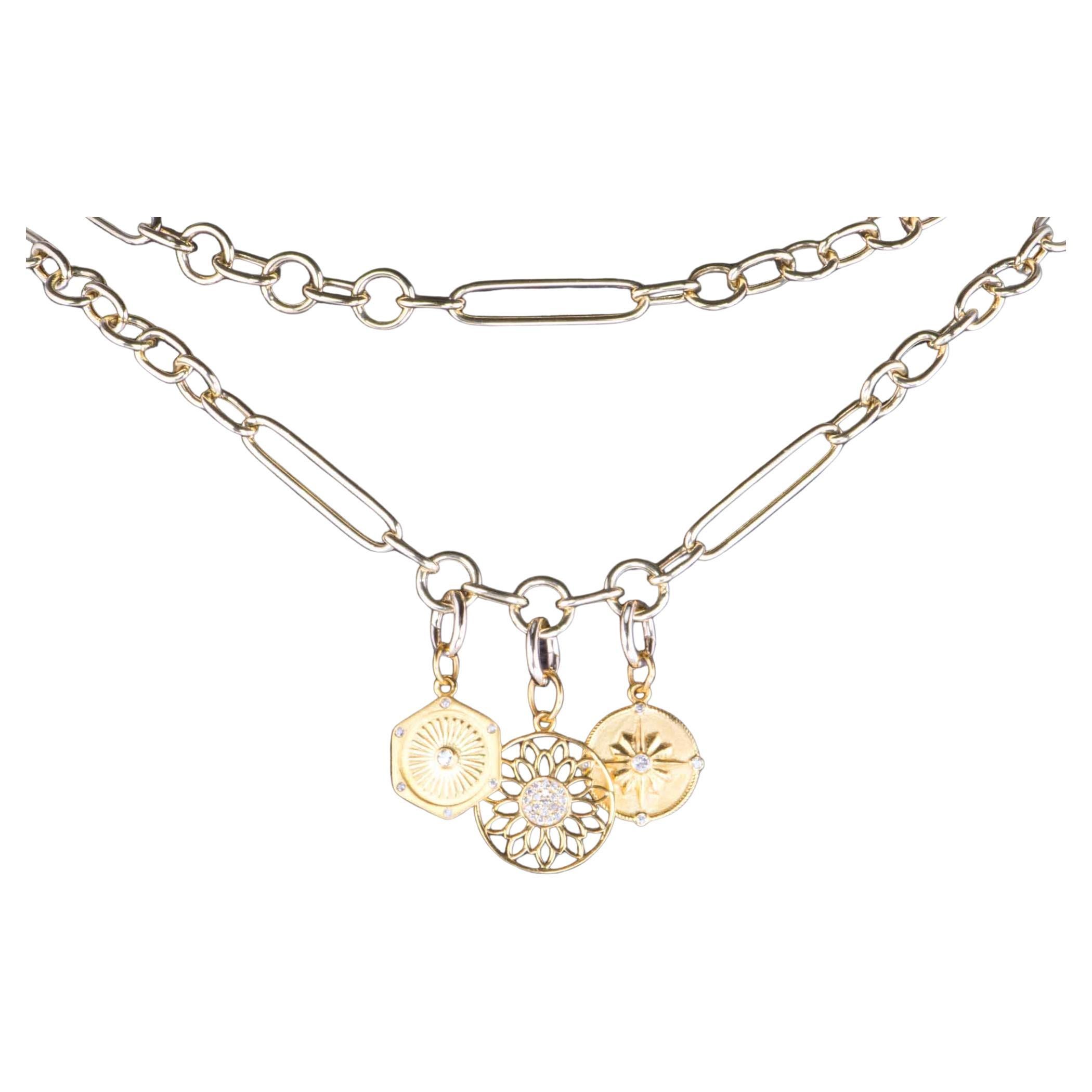14K Gold Mixed Link Chain Necklace 18" Designer Annex Oval Round Links Adjustabl For Sale