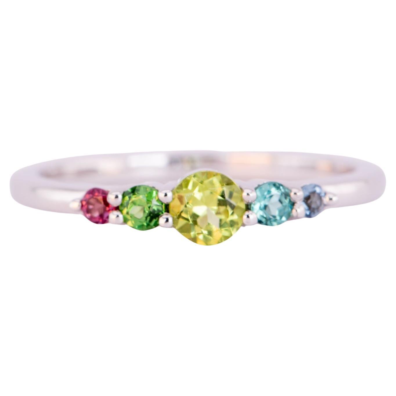 Mixed Bright Tourmaline 5-Stone Wedding Stacking Band 14K Gold R5070 For Sale