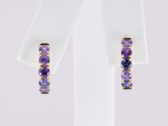 Colorful Mixed Pinkish Purple Sapphire Huggie Earrings 14K Gold R3183