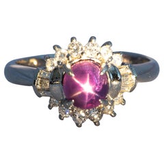 1.47ct Purple Star Sapphire with Diamond Halo Platinum Engagement Ring V1161