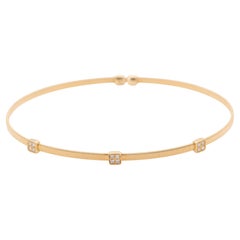 18K Gold Woven Wire Bangle Open End Flexible with Diamonds 7" Marco Bicego Style