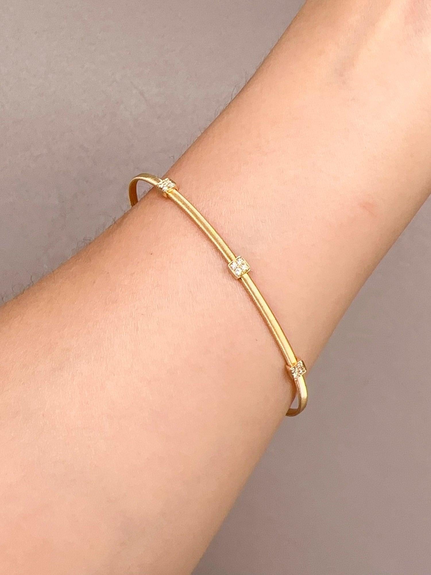 Women's or Men's 18K Gold Woven Wire Bangle Open End Flexible with Diamonds 7