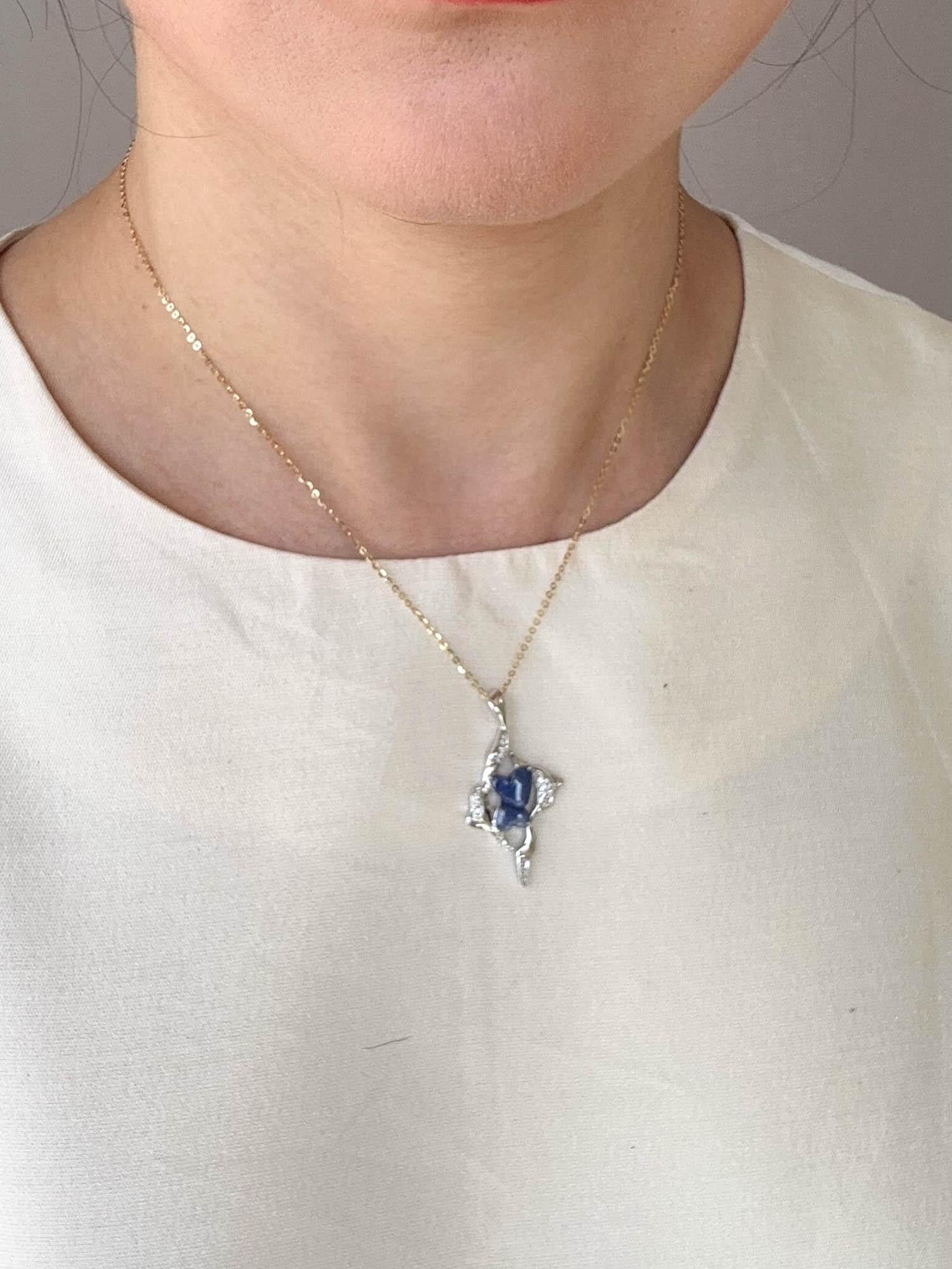 Ciondolo con zaffiro a cuore doppio collegato in oro bianco 14K da 2,32 carati con diamante In condizioni Nuovo in vendita a Osprey, FL