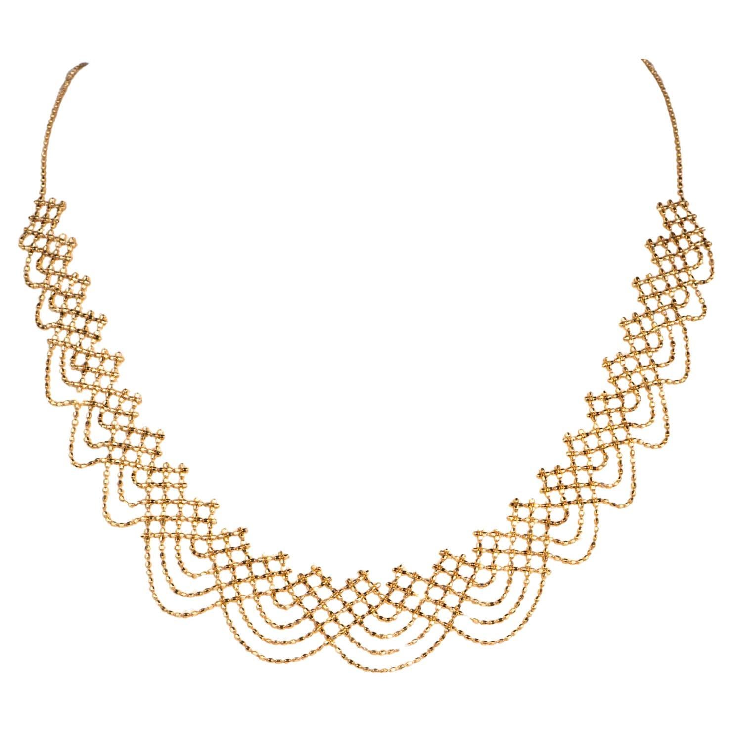 Collana con bordo in pizzo in filigrana d'oro 18K 5,3 g R4577 in vendita