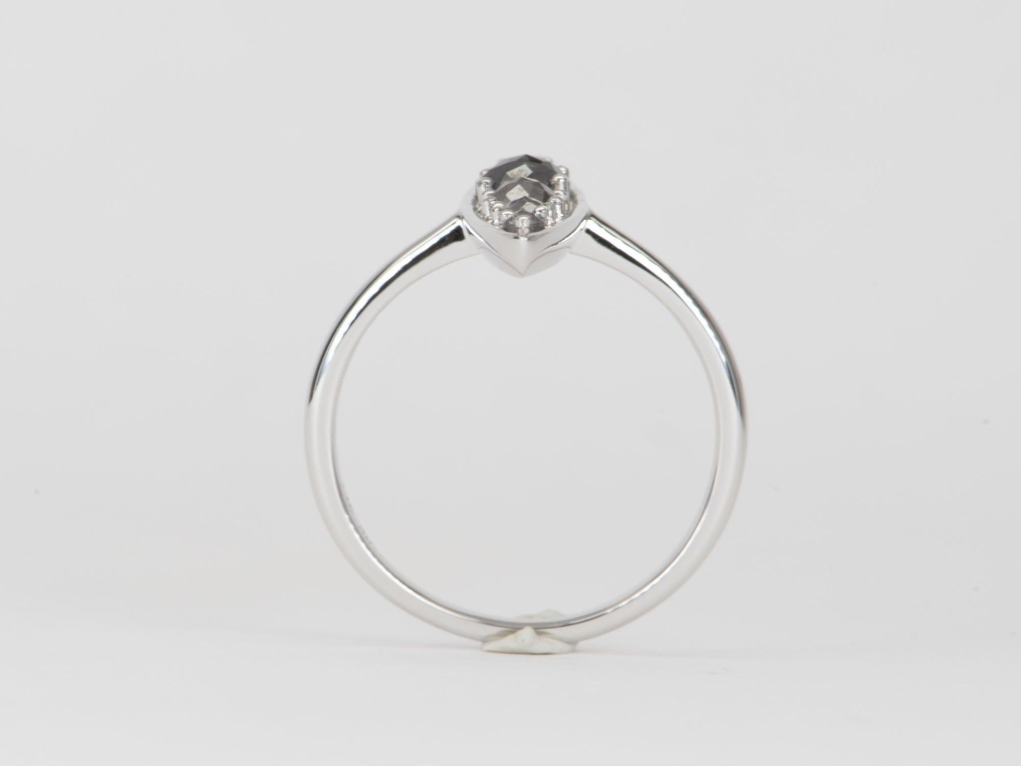 Taglio a rosa Anello Navette con Diamante Sale e Pepe 1,24ct Taglio Rosa Oro Bianco 14K R6587 in vendita