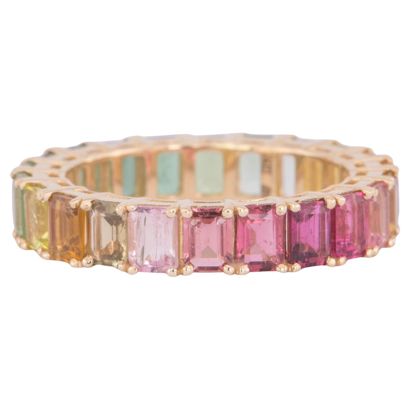 Fede nuziale con tormalina arcobaleno da 5 carati per l'eternità in oro 14K R6601 in vendita