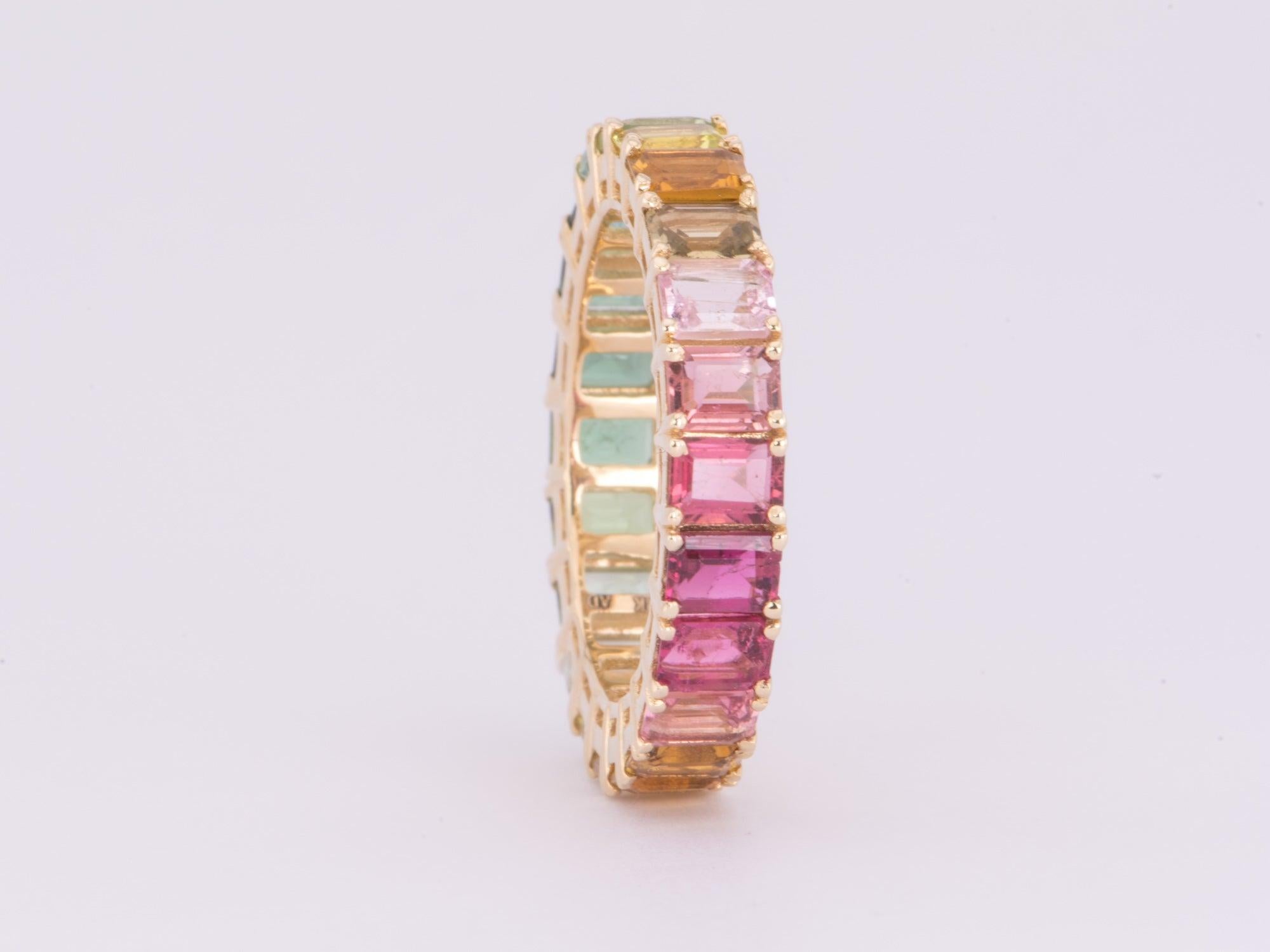 Grezzo Fede nuziale con tormalina arcobaleno da 5 carati per l'eternità in oro 14K R6601 in vendita