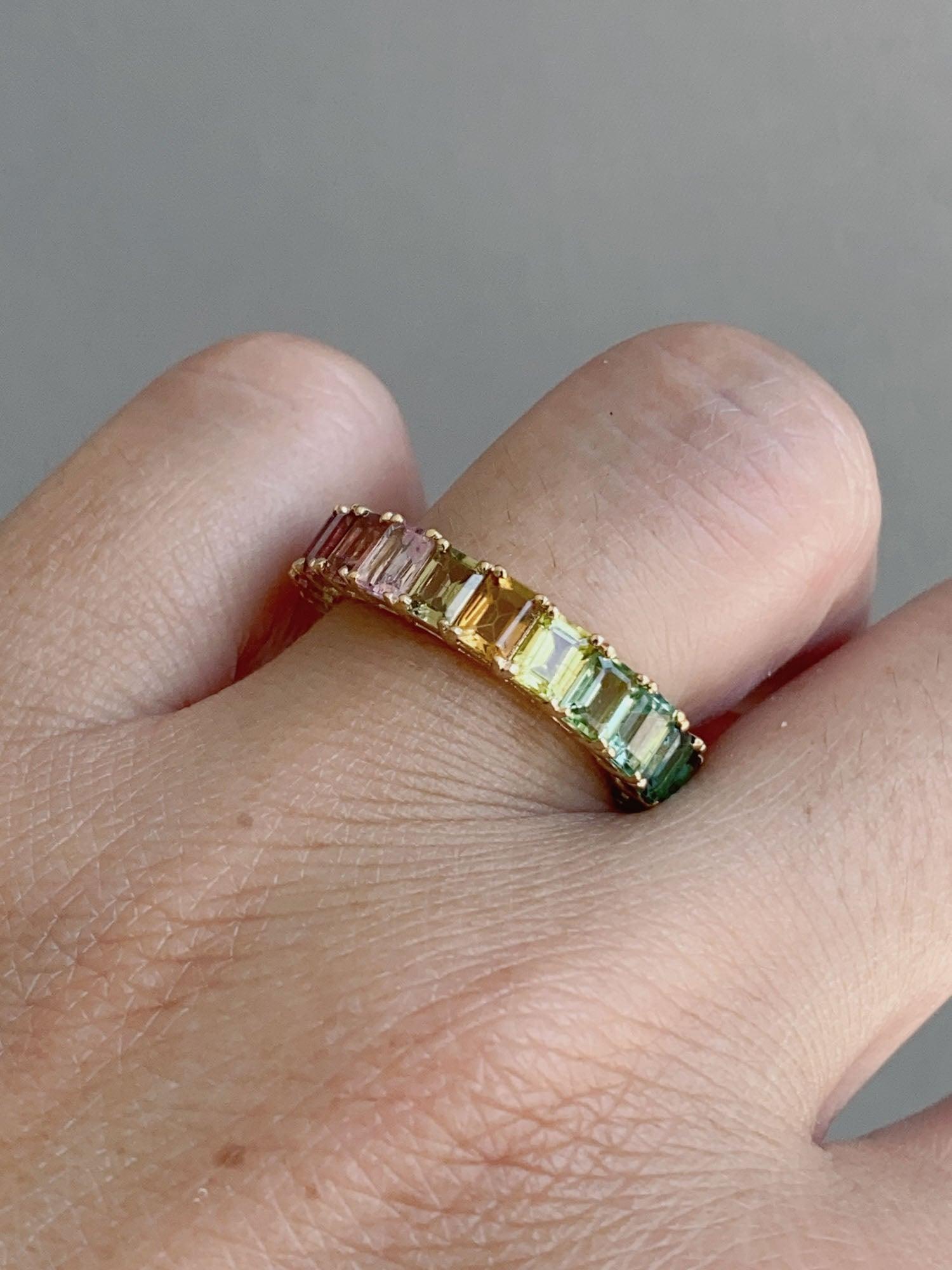 Fede nuziale con tormalina arcobaleno da 5 carati per l'eternità in oro 14K R6601 in vendita 1