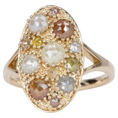 Anello a grappolo con diamanti taglio rosa da 2,59 carati in oro giallo 14K Navette R6583