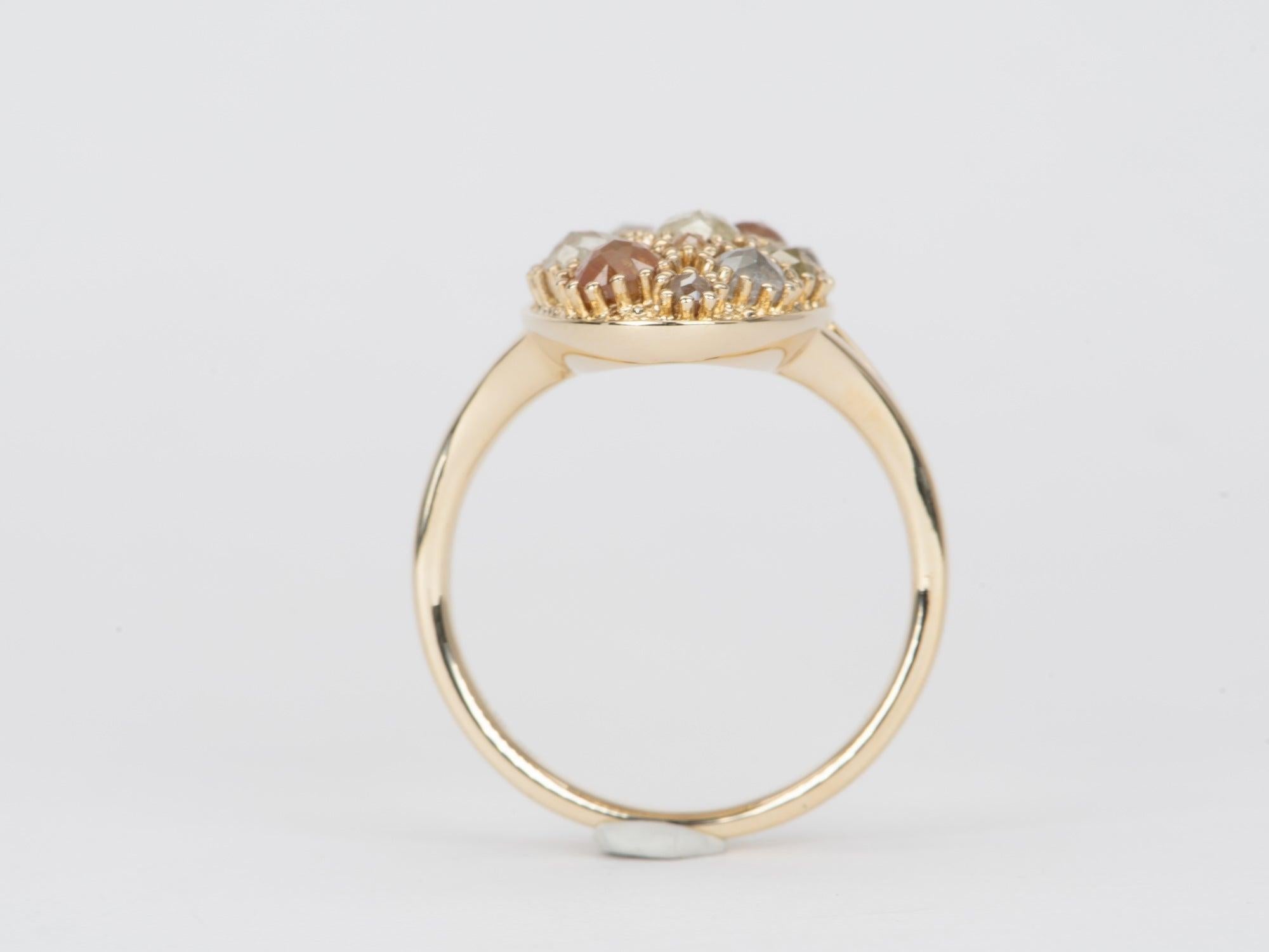 Taglio a rosa Anello a grappolo con diamanti taglio rosa da 2,59 carati in oro giallo 14K Navette R6583 in vendita