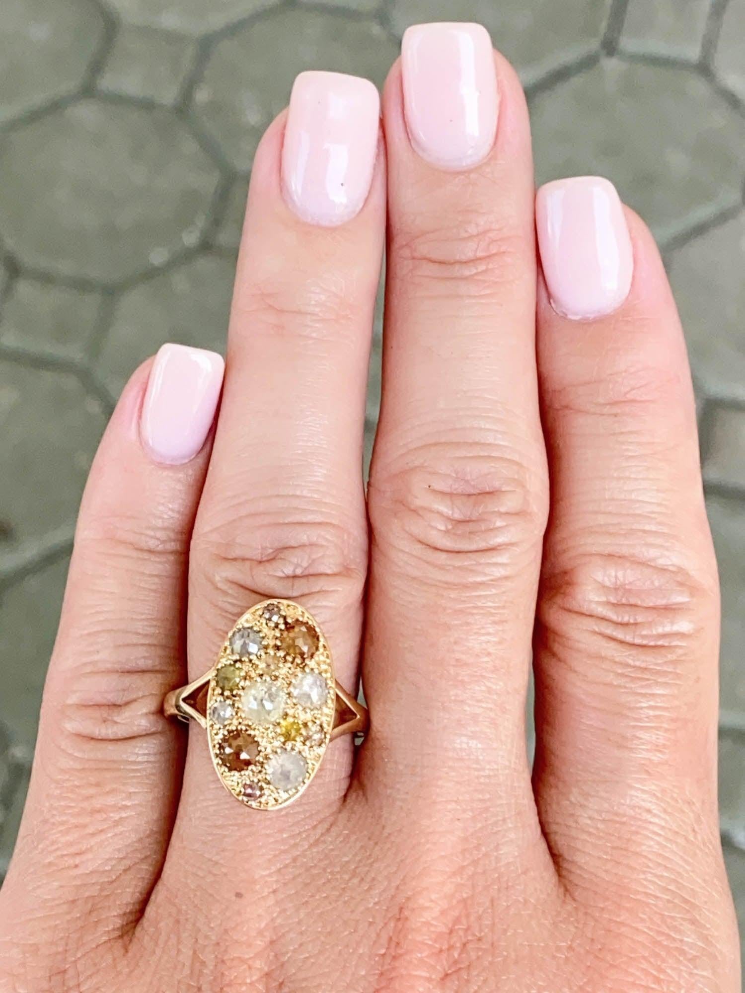 da uomo o donna Anello a grappolo con diamanti taglio rosa da 2,59 carati in oro giallo 14K Navette R6583 in vendita