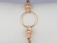 14K Gold Vintage Double Lion Head Rope Chain Bracelet 7" V1039