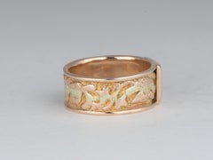 14K Gold Victorian Wide Band Ring with Starburst Set Old Cut Diamond V1240