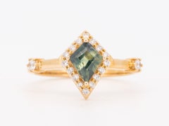 14K Gold Australian Teal Sapphire with Diamond Halo Engagement Ring R6853