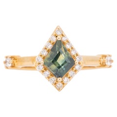 14K Gold Australian Teal Sapphire with Diamond Halo Engagement Ring R6853