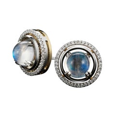 Alexandra Mor Medium Moonstone Studs with Diamond Earring Jackets