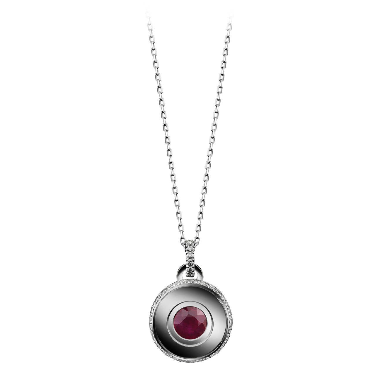 Alexandra Mor Round Brilliant-Cut Ruby and Diamond July Birthstone Pendant For Sale