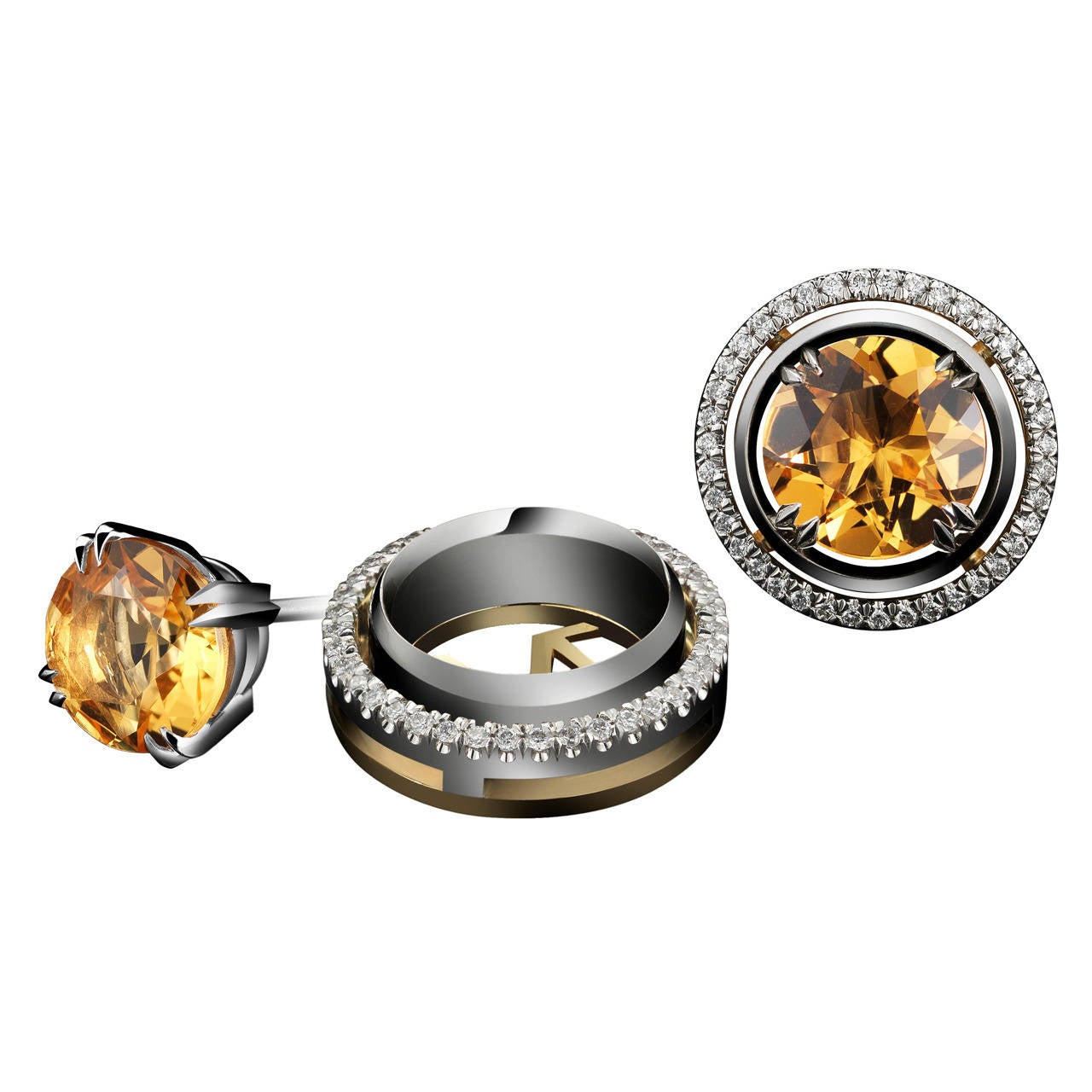 Alexandra Mor Yellow Citrine Studs with Signature Diamond Earring Jackets