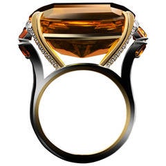 Cushion-Cut Citrine Diamond Gold Platinum Ring