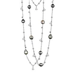 Alexandra Mor Pearl Diamond Sautoir Necklace with Briolettes and Snowflake Charm