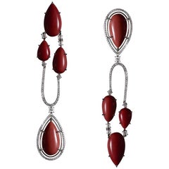Alexandra Mor Asymmetrical Medi Coral Diamond Gold Chandelier Earrings
