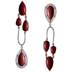 Alexandra Mor Asymmetrical Medi Coral Diamond Gold Chandelier Earrings